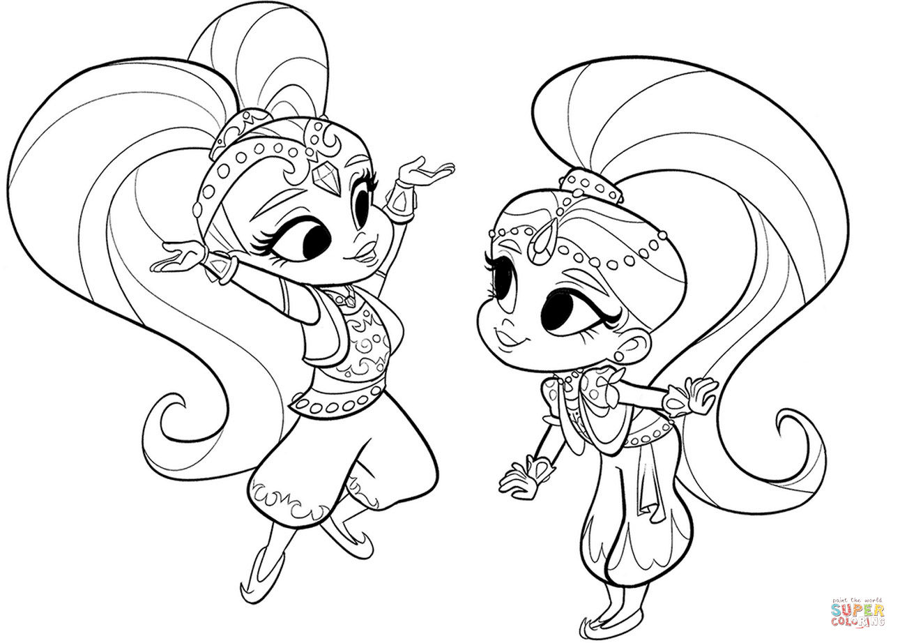 Shimmer and shine coloring page free printable coloring pages