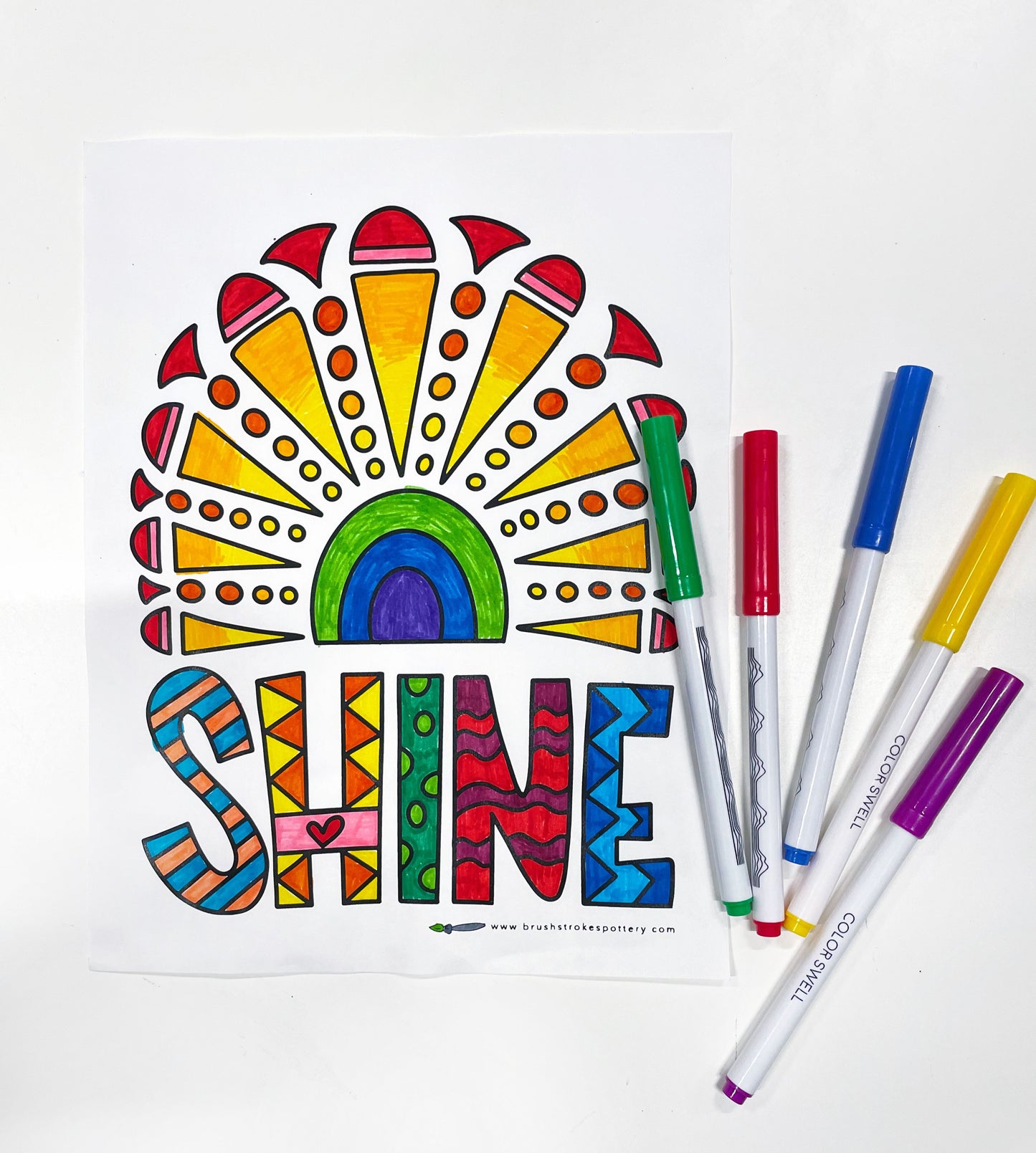 Shine rainbow coloring page â brush strokes pottery