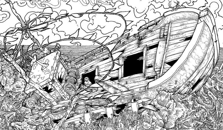 The old shipwreck drawing by clinton bowers saatchi art