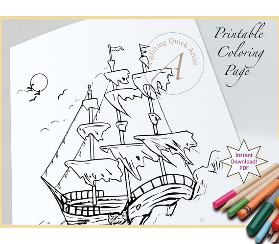 Printable pirate clipper ship wreck kids coloring page jpg includes pdf svg