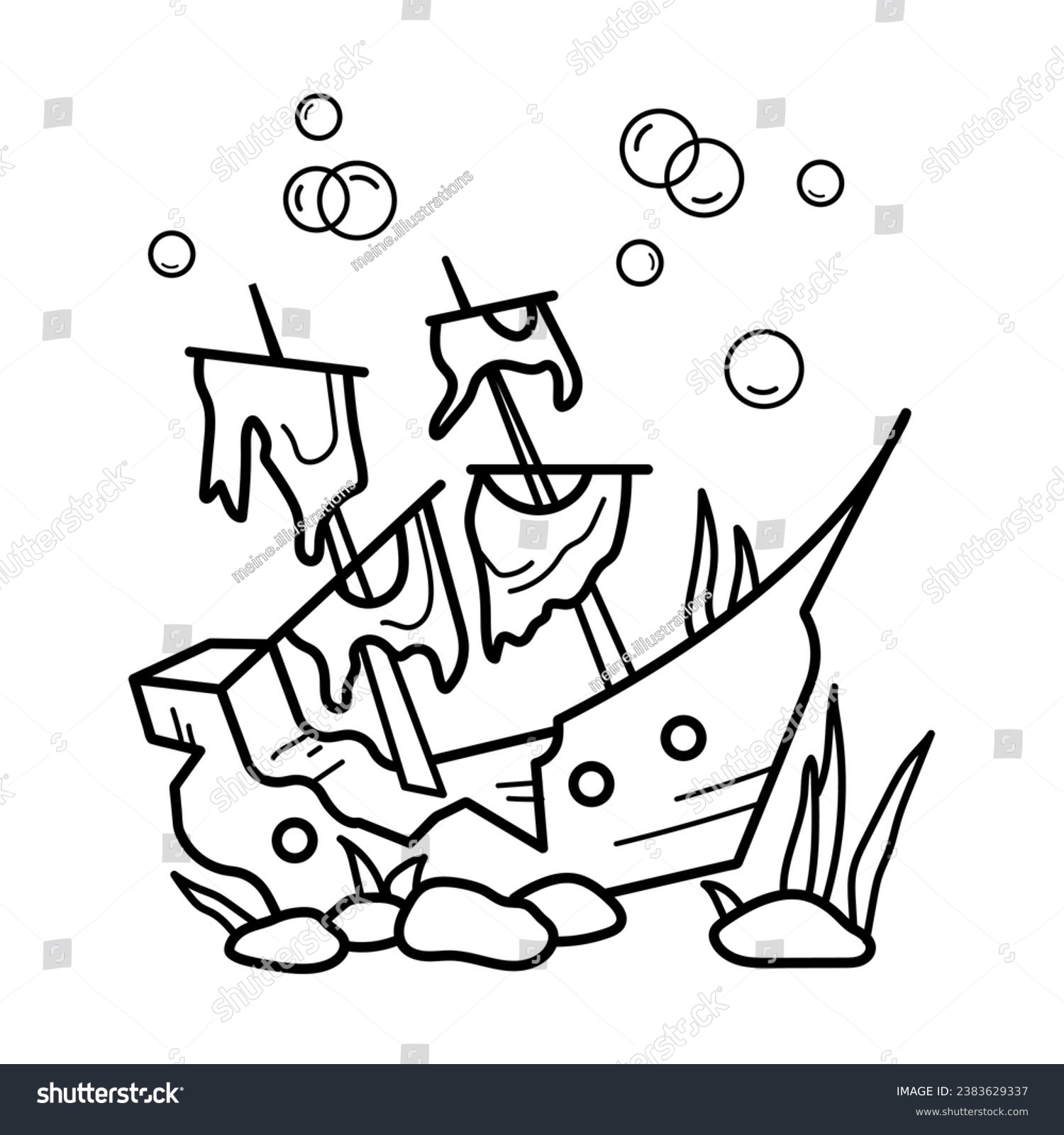 Vektor stok shipwreck coloring page coloring book page tanpa royalti
