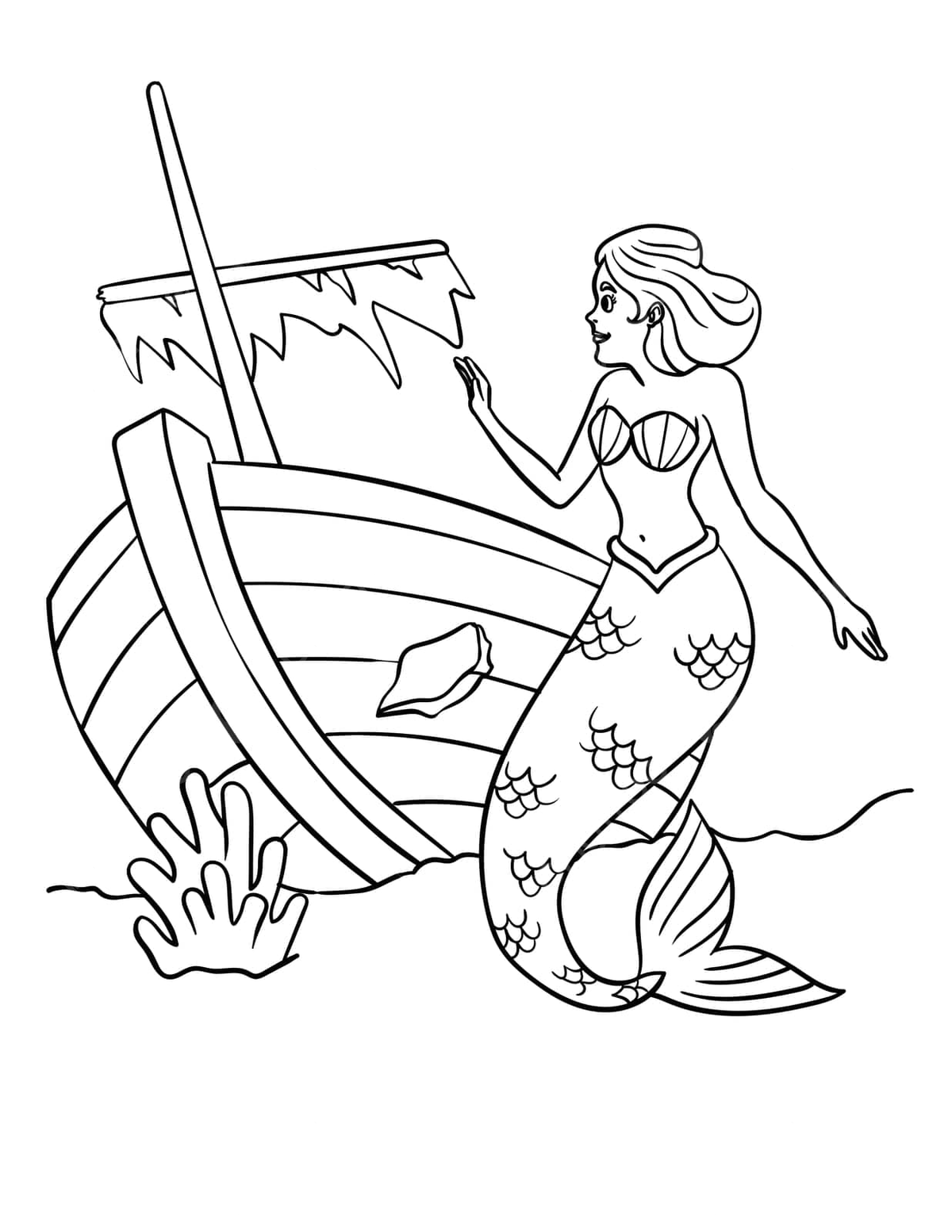 Mermaid and shipwreck isolated coloring page colouring page isolated colouring vector mermaid drawing ship drawing ring drawing png and vector with transparent background for free download