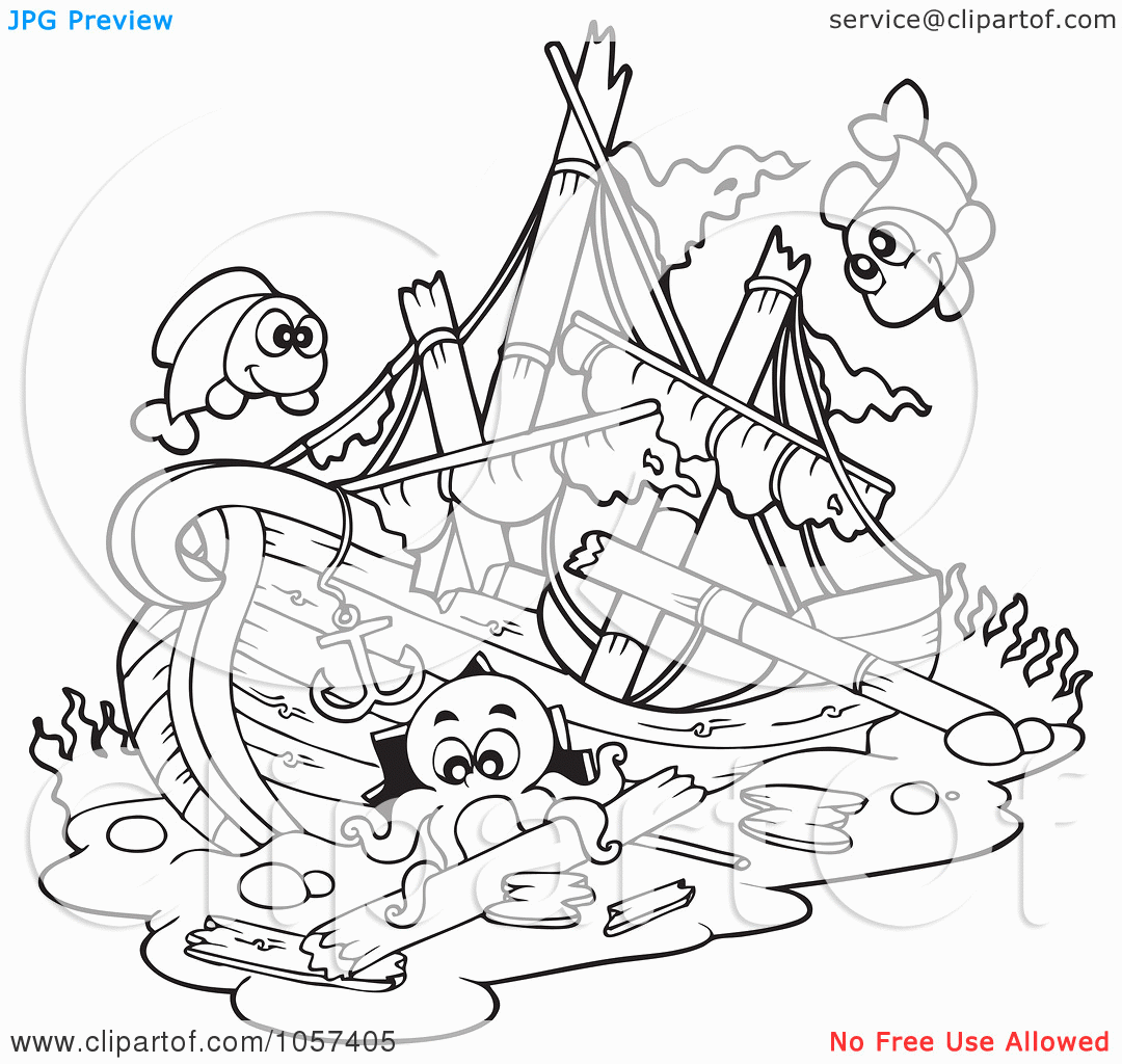 Pirate shipwreck coloring page