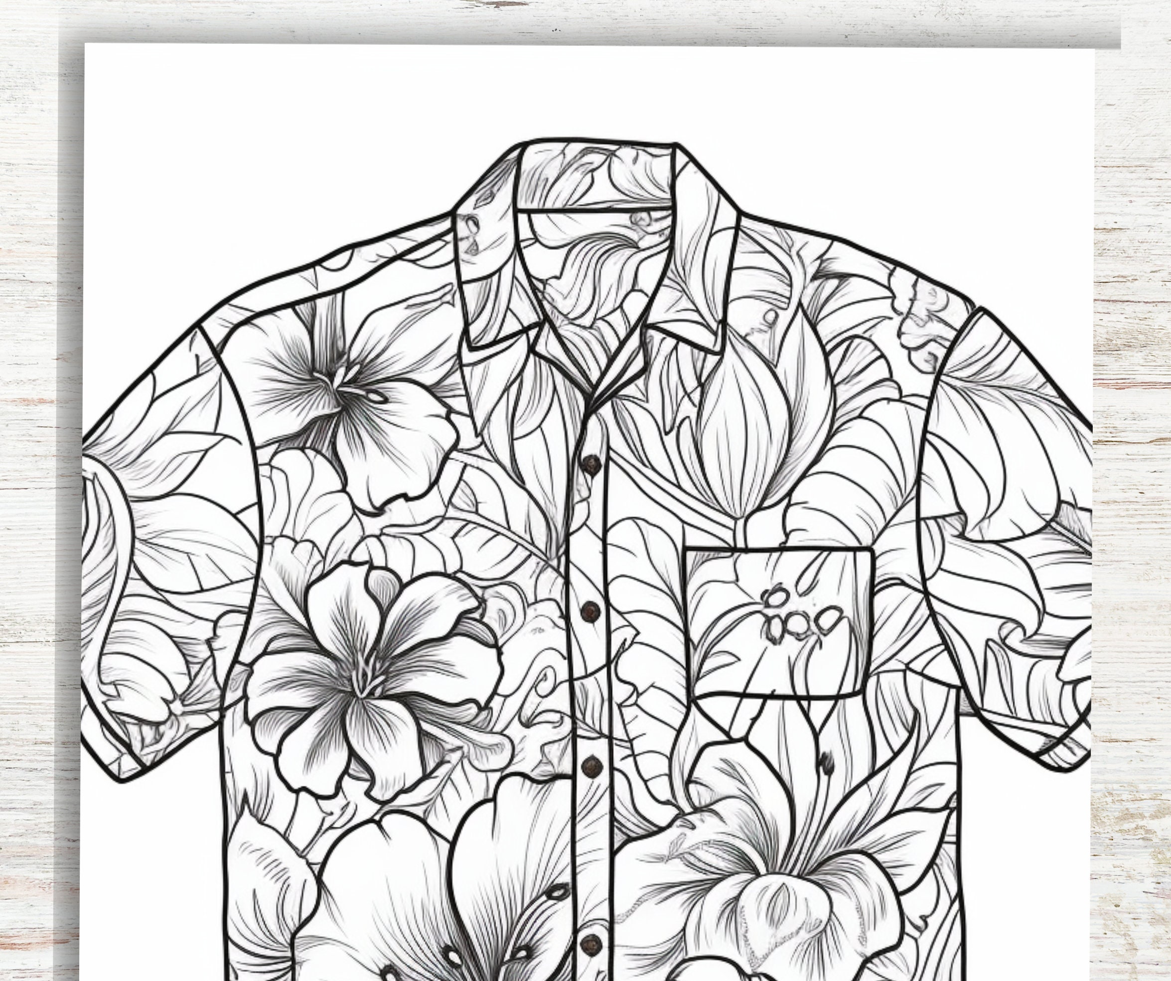 Kdp interior hawaiian shirts coloring pages x printable pdf canva template kids and adults floral botanical coloring pages instant download