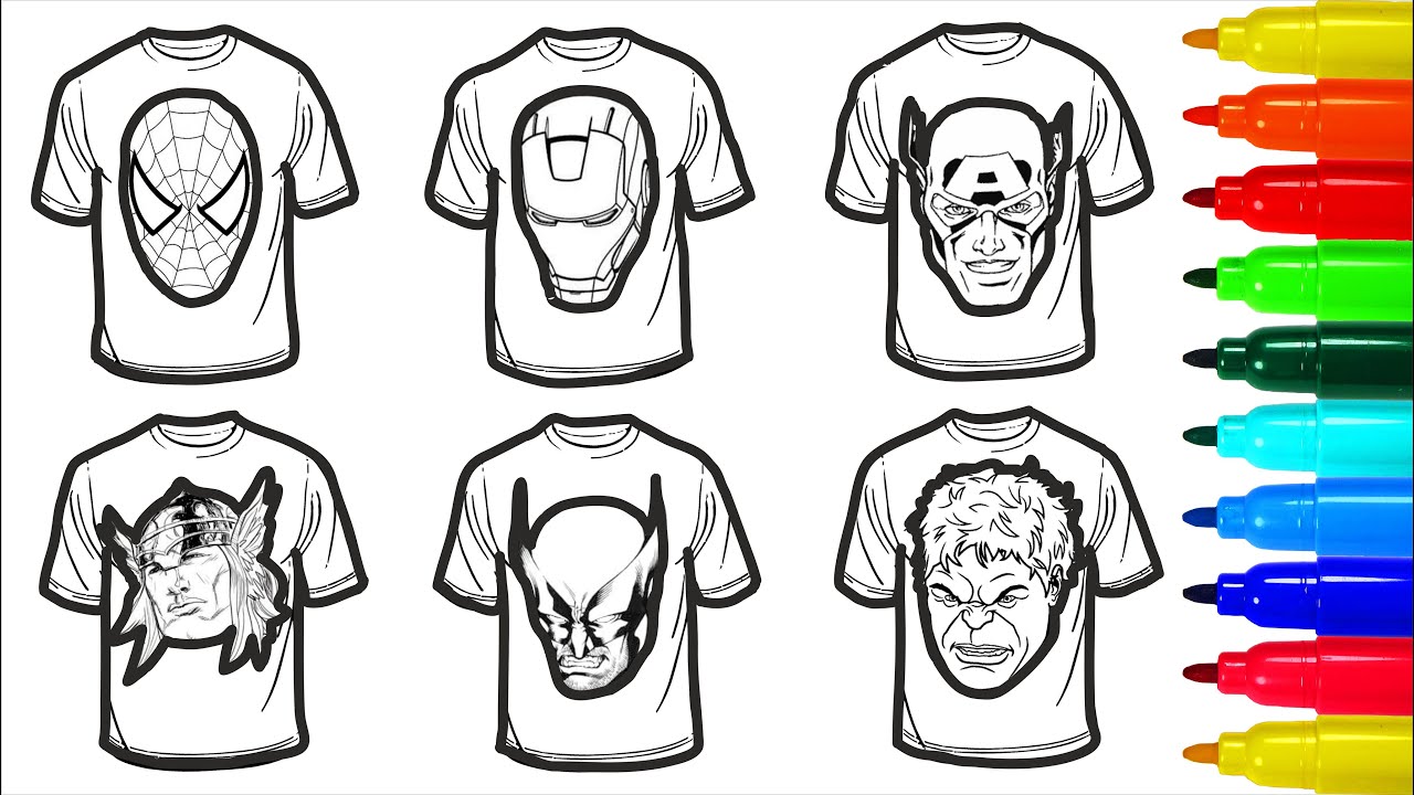 Shirt spiderman iron man captain america wolverine thor coloring pages superheros coloring pages