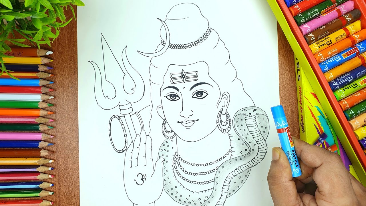 How to draw lord shiva with oil pastels easy drawing of mahadev step by step