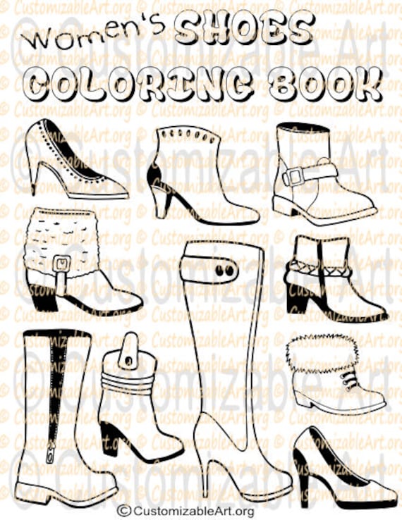 Printable coloring book pdf womens girls shoes boots colouring pages footwear style sheets party favors party supplies instant download pdf instant download