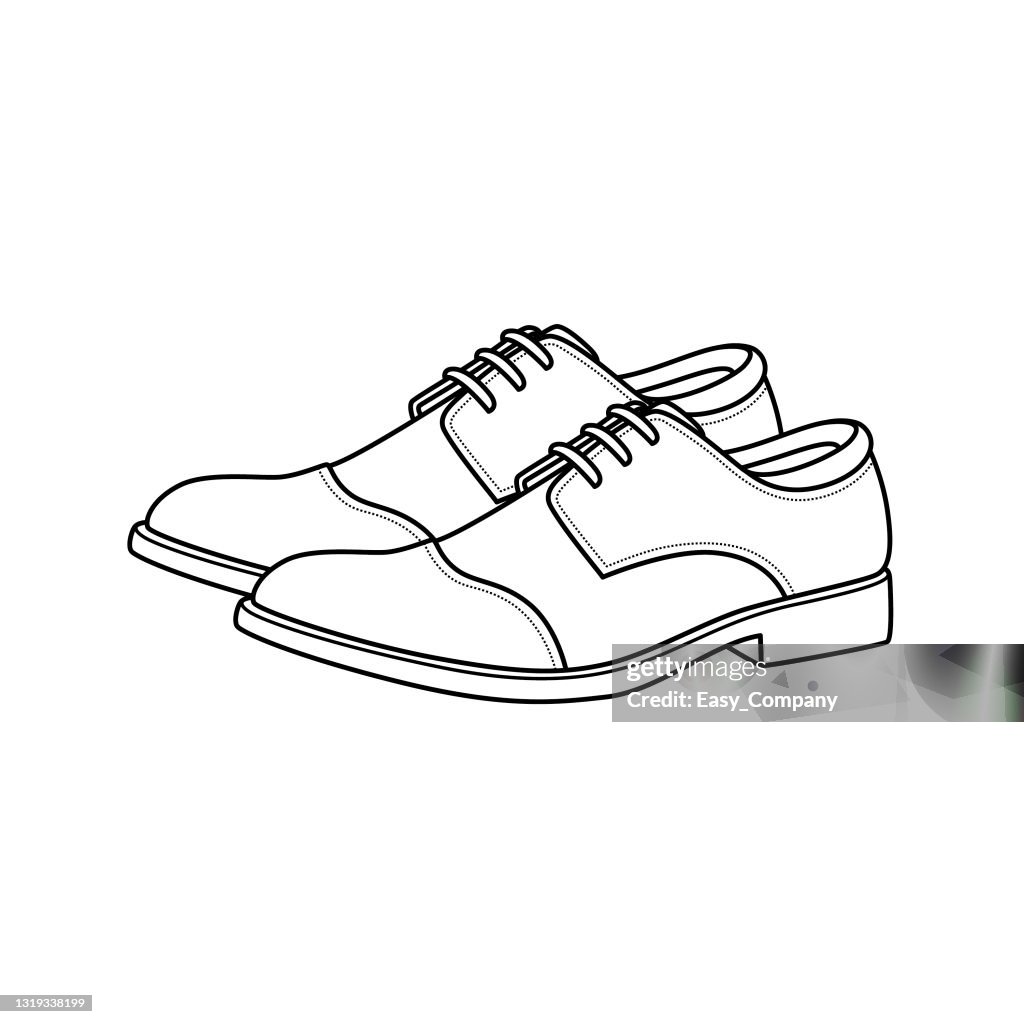 Vector illustration of leather shoes isolated on white background clothing costumes and accessories concept cartoon characters education and school kids coloring page printable activity worksheet flashcard high