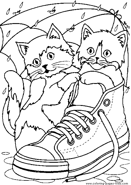 Two cute cats in a shoe color page free printable coloring sheets for kids
