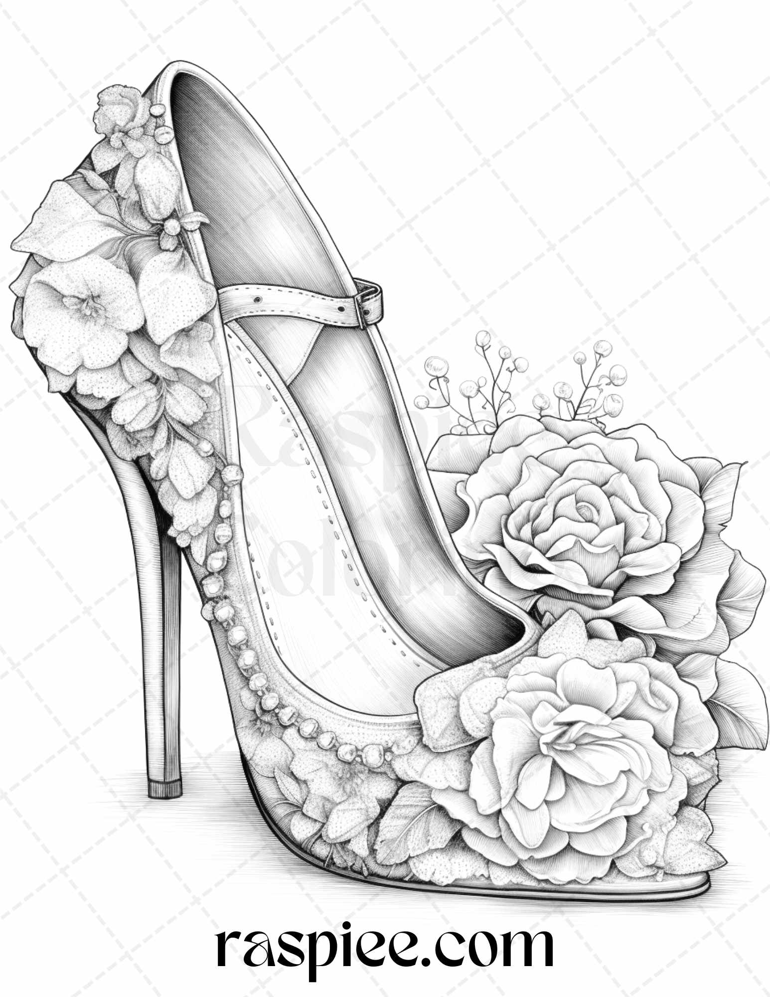 Flower wedding shoes grayscale coloring pages printable for adults â coloring