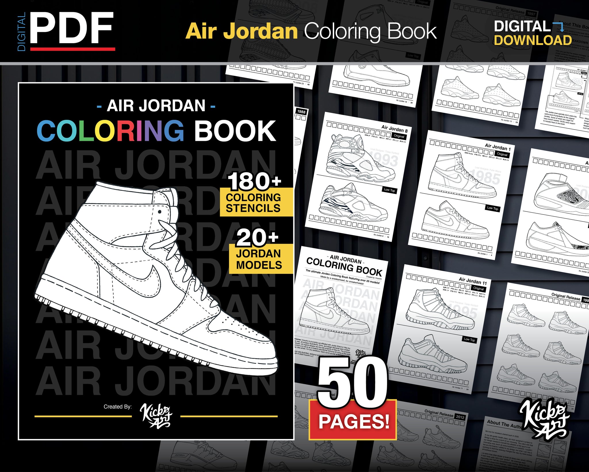 Digital pdf air jordan coloring book â created by kicksart â kicksart shop