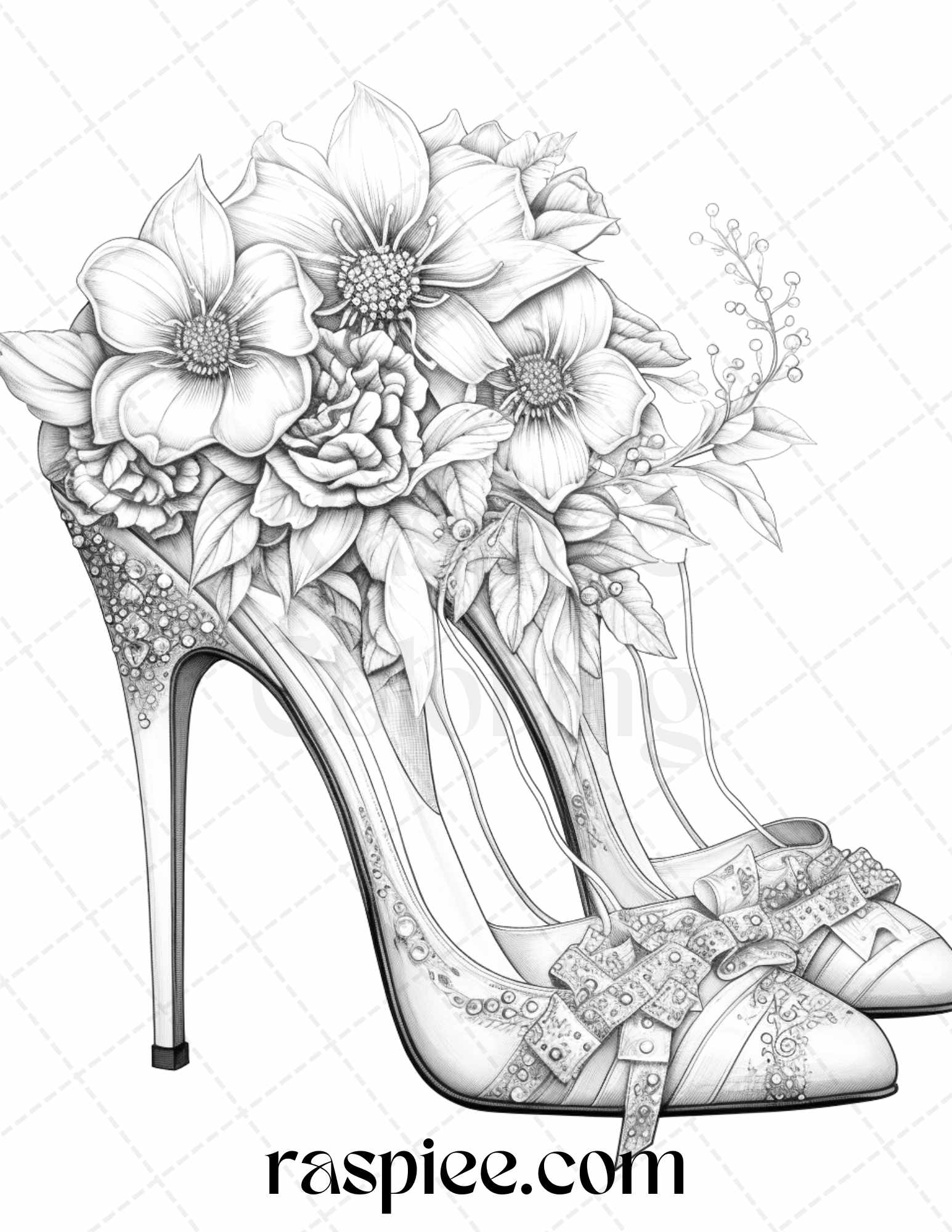 Flower wedding shoes grayscale coloring pages printable for adults â coloring