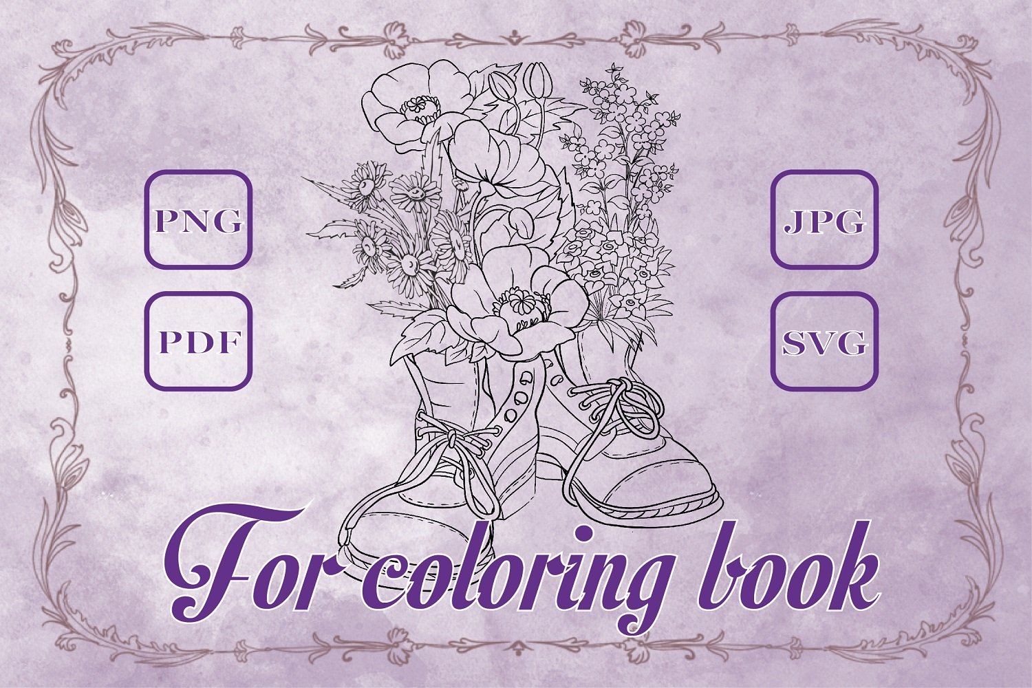 Flowers in shoes adult coloring book