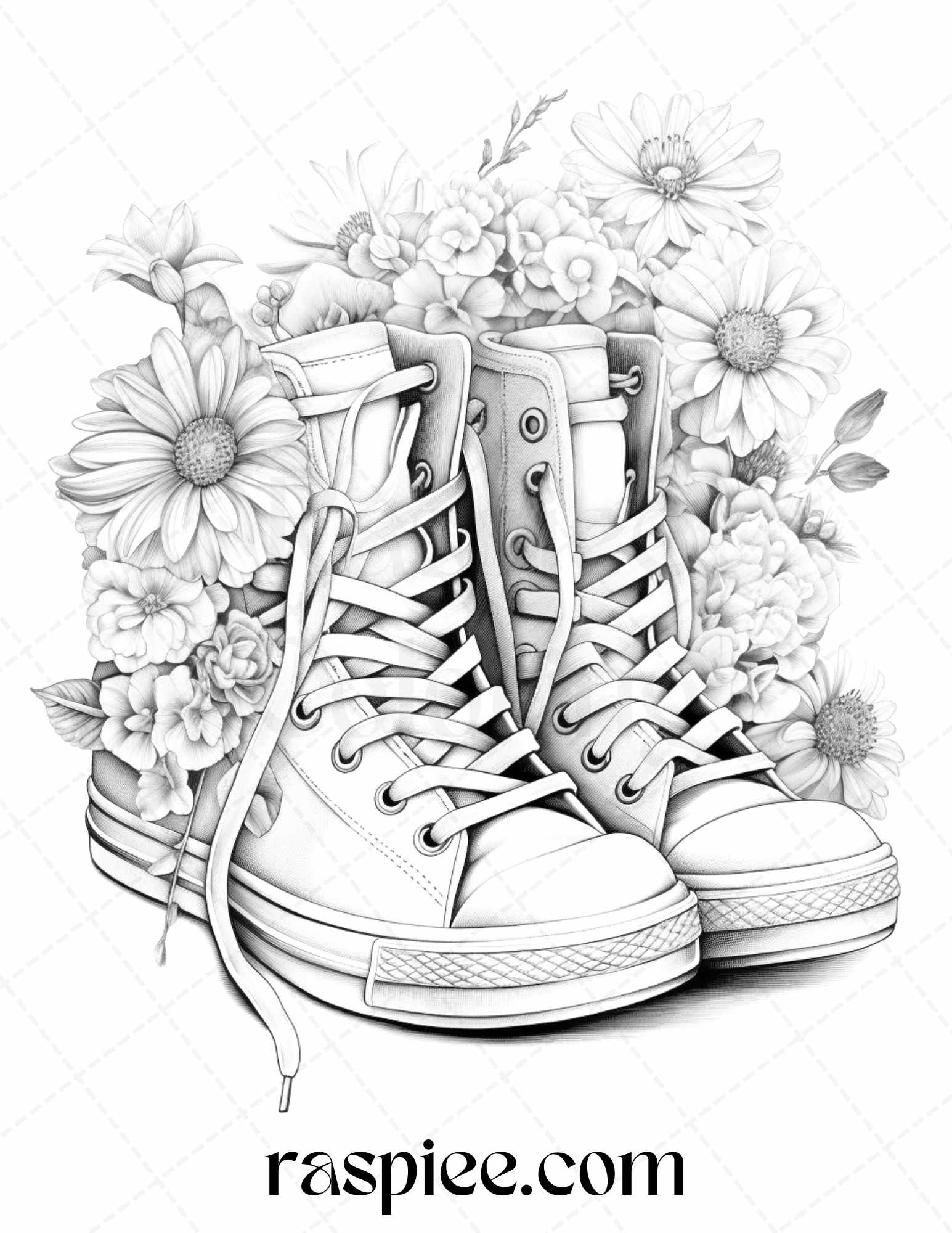 Flower sneakers grayscale coloring pages printable for adults pdf â coloring