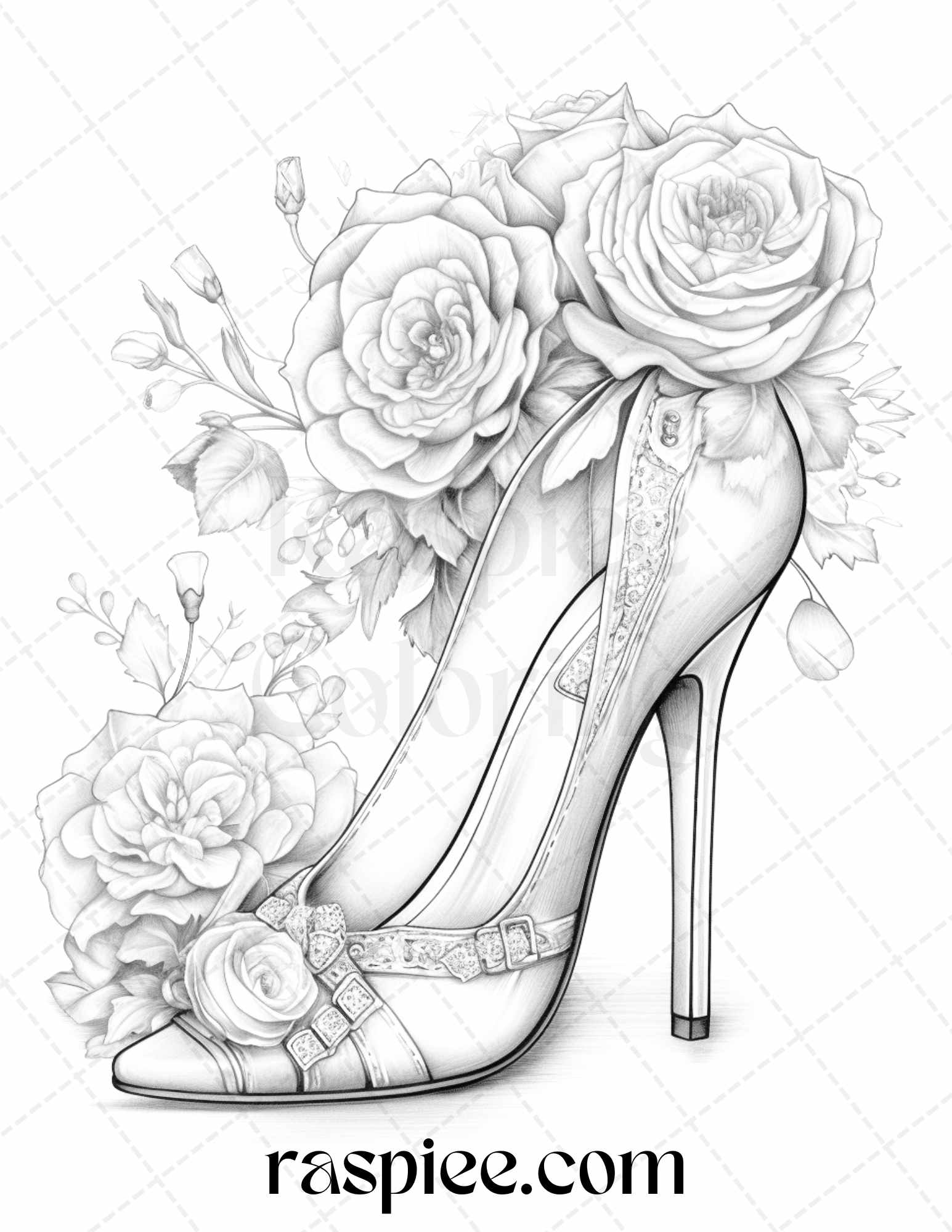 Flower wedding shoes grayscale coloring pages printable for adults â coloring