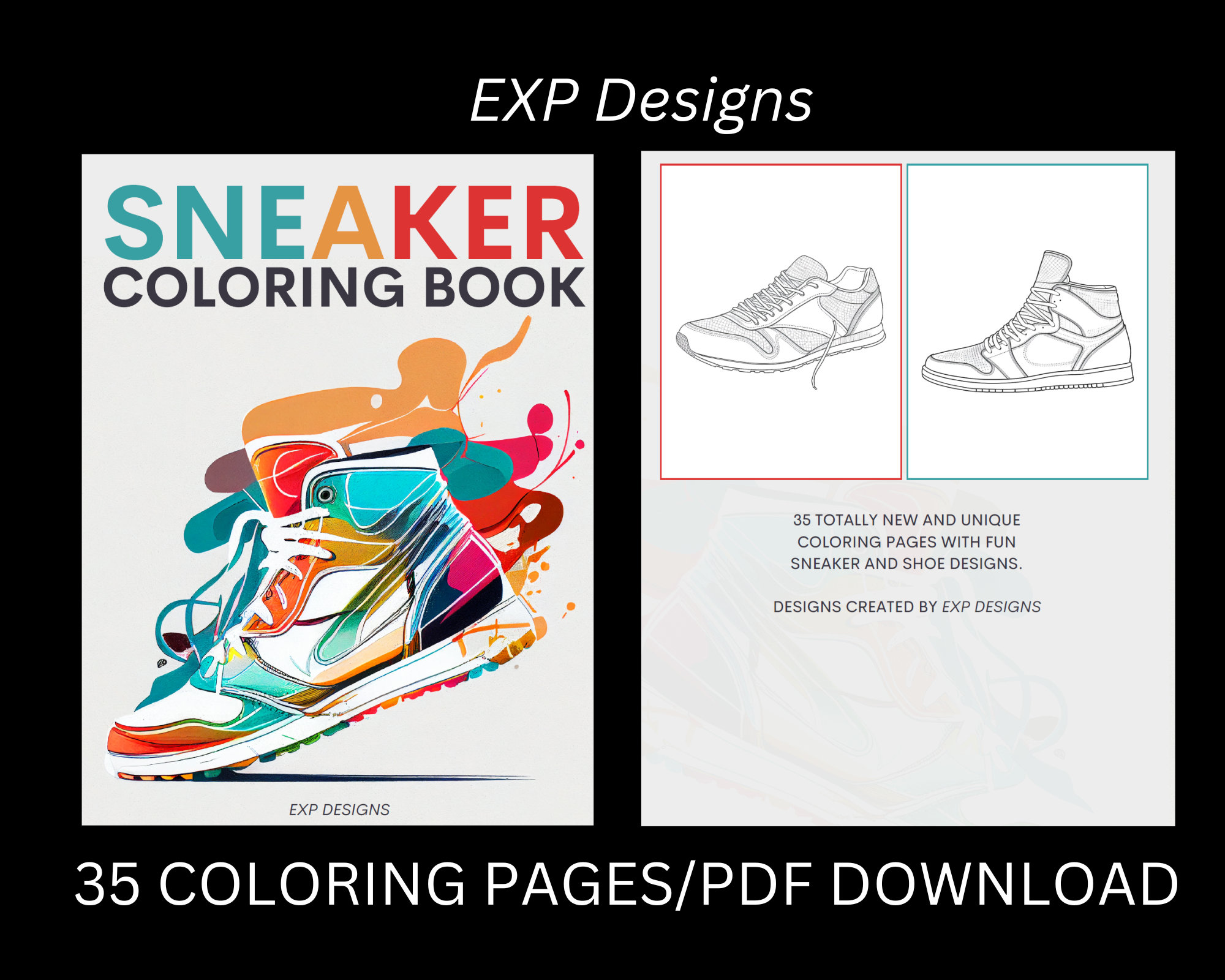 Sneaker coloring book for womenunique sneaker shoe designs to color coloring pages pdf printable download