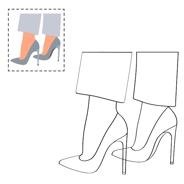 Premium vector childrens coloring book for girls female legs in a pose shoes stilettos high heels