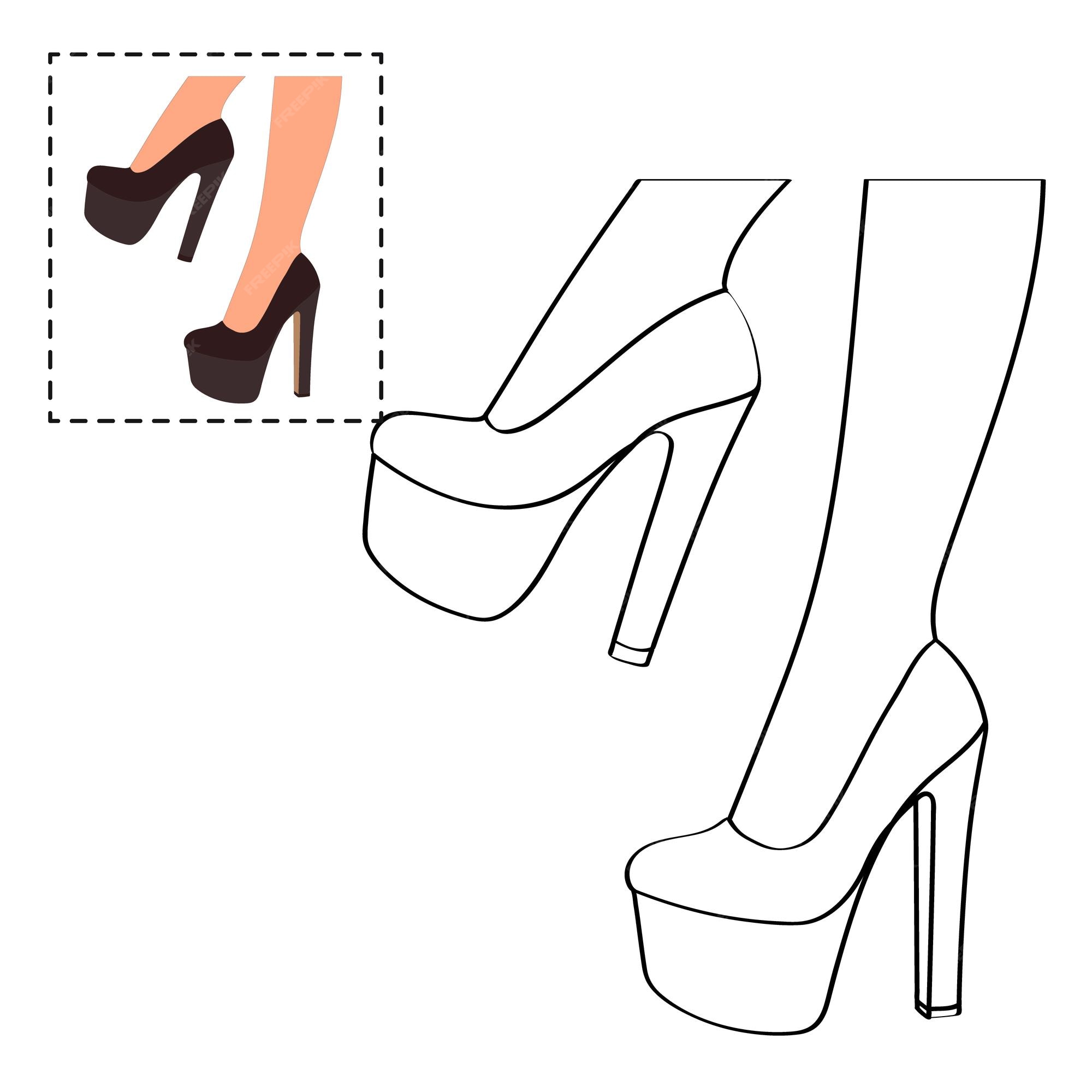 Premium vector childrens coloring book for girls female legs in a pose shoes stilettos high heels