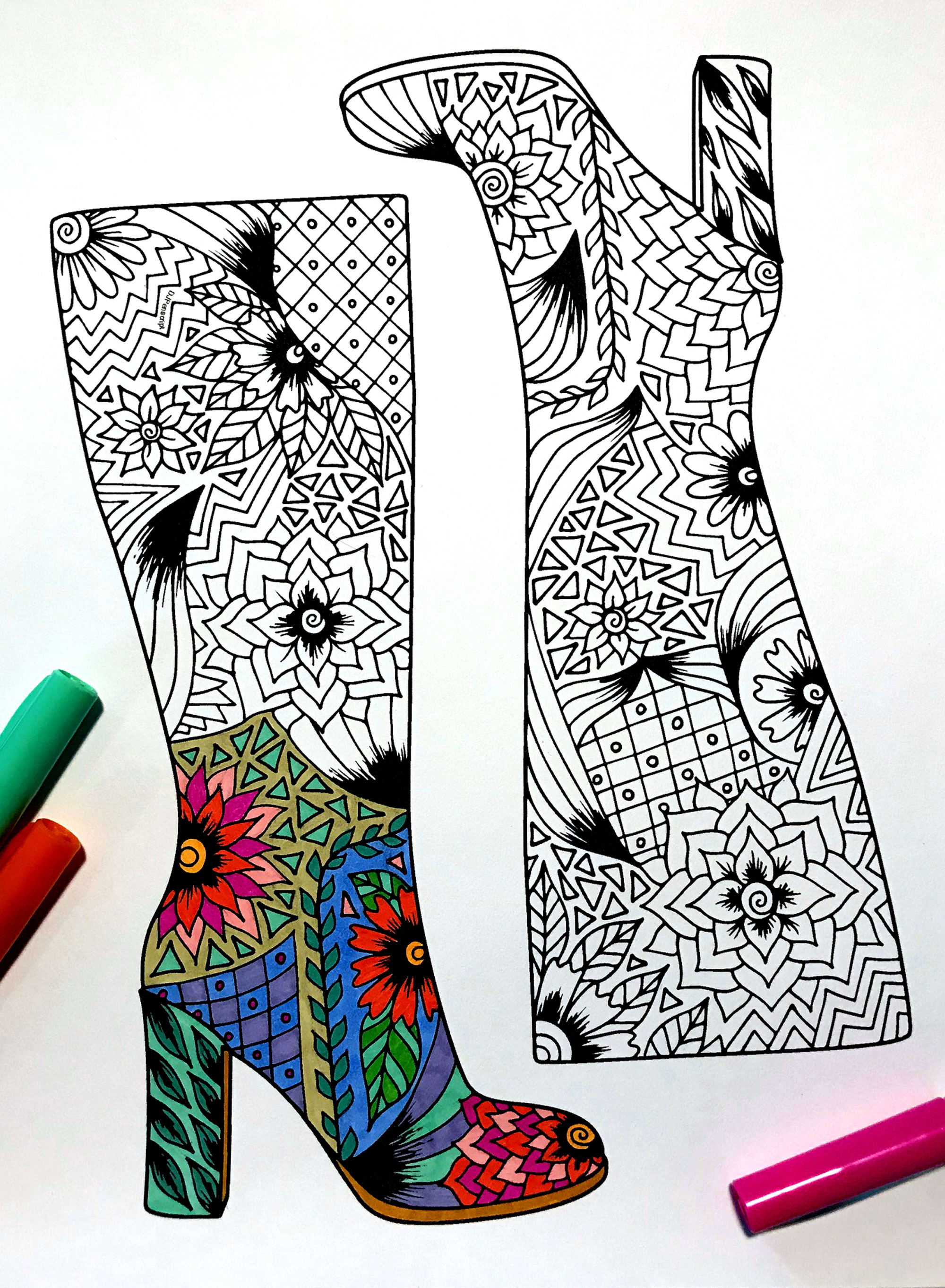 Knee high boots shoes â pdf zentangle coloring page â scribble stitch