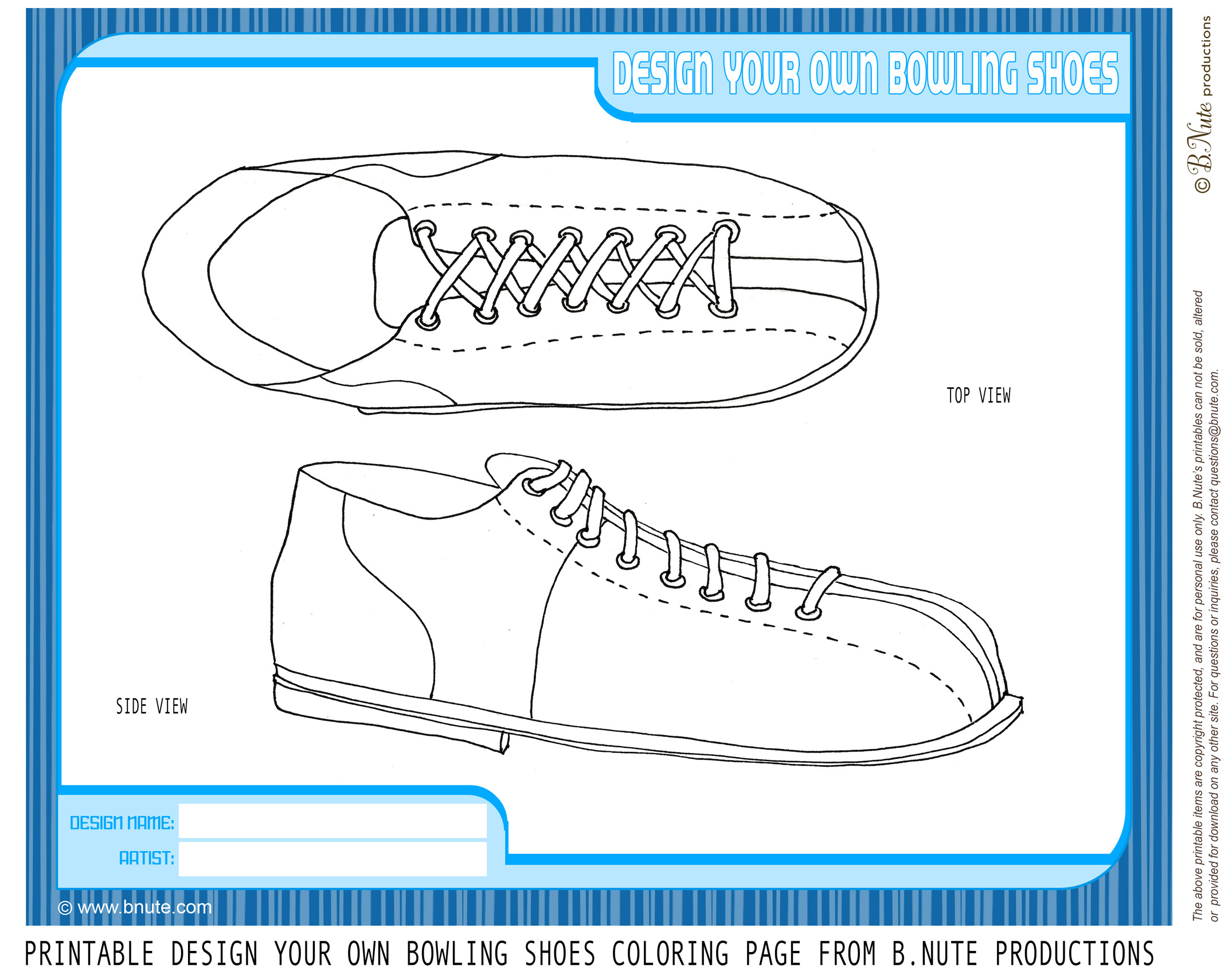 Productions free printable coloring page design your own bowling shoes