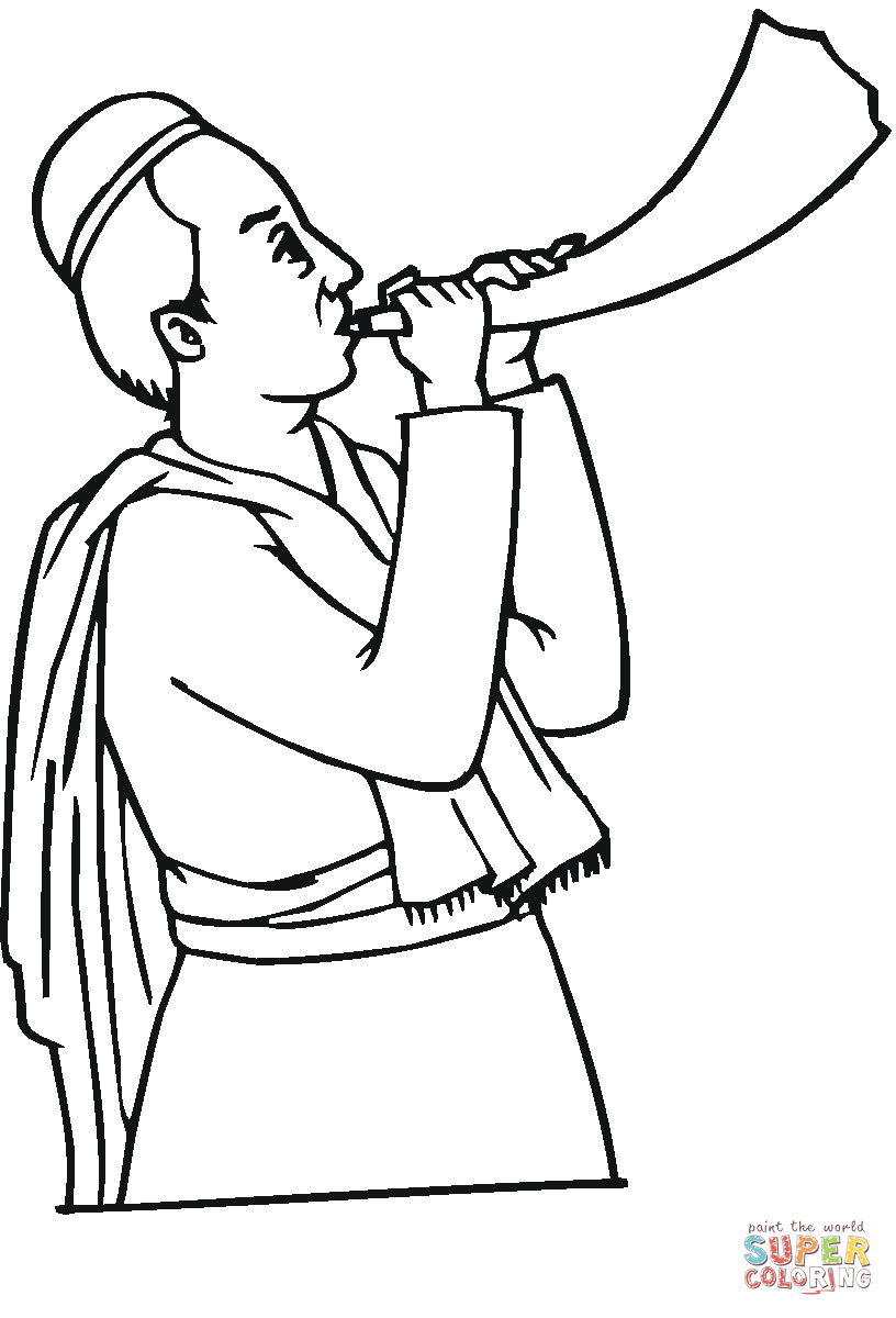 Rabbi blowing a shofar coloring page free printable coloring pages