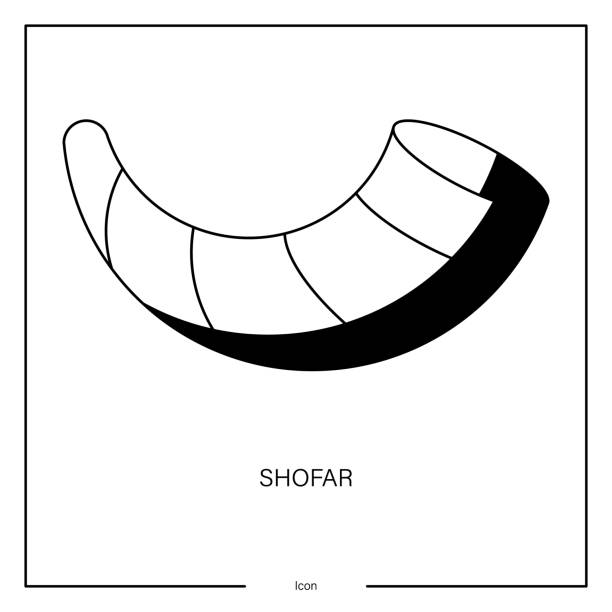 Shofar icon in black on white background stock illustration