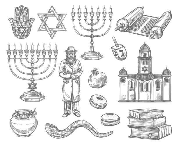 Judaism religion symbols jewish objects stock illustration