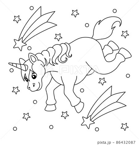 Falling unicorn and shooting star coloring page