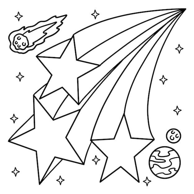 Premium vector falling shooting stars coloring page for kids