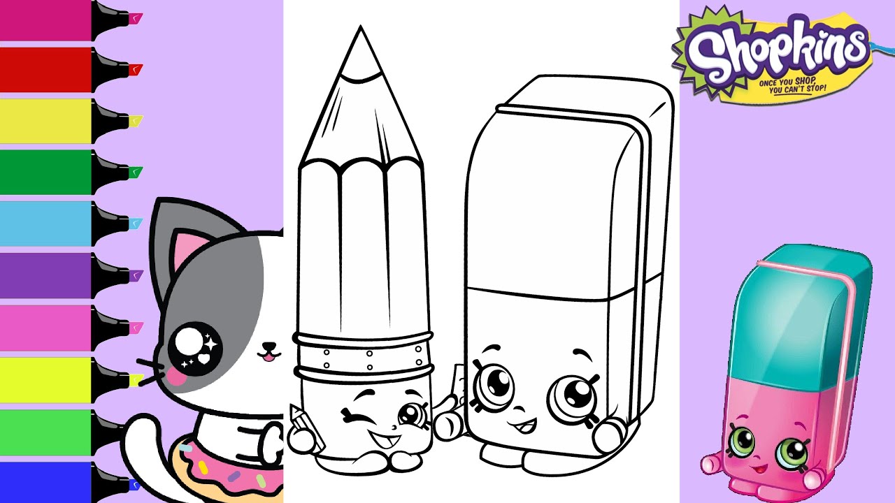 Coloring shopkins erica eraser and penny pencil coloring book pages sprinkled donuts jr