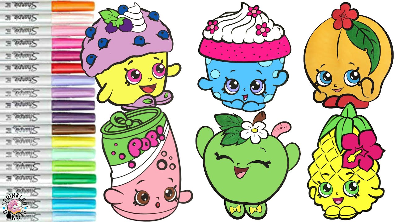 Shopkins coloring book copilation soda pops apple blosso cheeky chocolate pineapple crush peachy