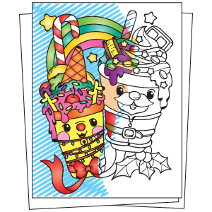 Sweet christmas kawaii coloring book christmas and winter holidays coloring book with cute and funny kawaii animals unique and relaxing festive illustrations to color for adults and kids caramel colored