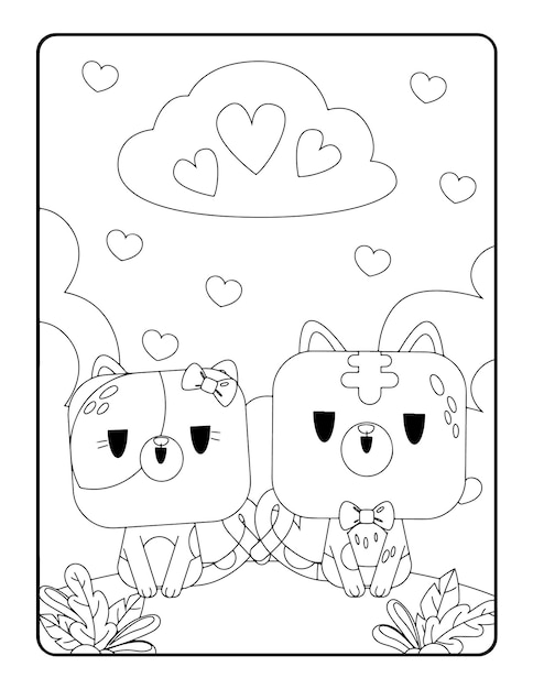 Premium vector christmas winter coloring valentines day coloring pages for kids love coloring page coloring book