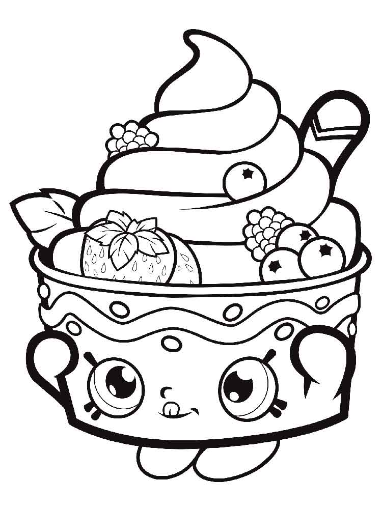 Painting of a cup of ice cream with fruits from shopkins coloring page