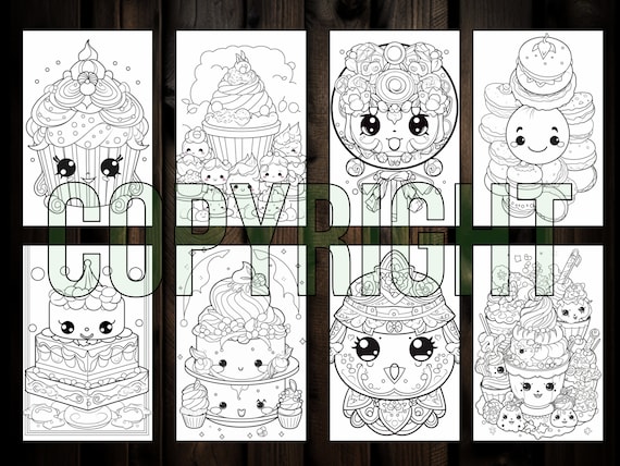 Sweet treats kawaii food coloring book printable pdf download pages cute coloring pages with ice cream cakes candy cookies dessert