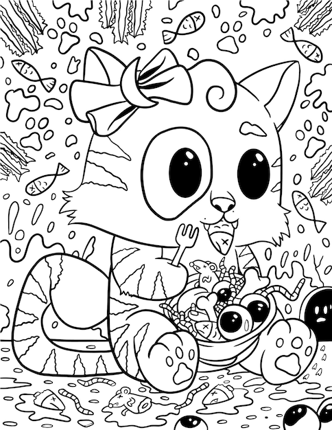 Premium vector cute and creepy kawaii pastel goth adult coloring page