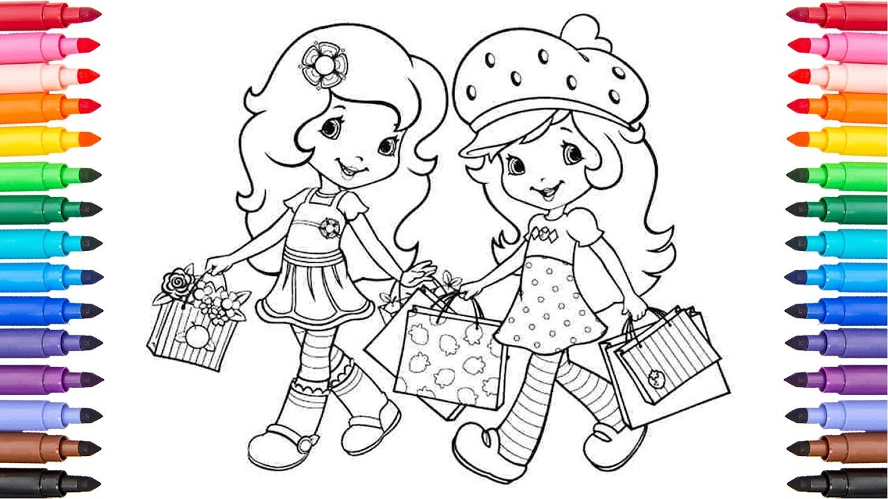 Coloring strawberry shortcake and orange blossom go shopping coloring pages