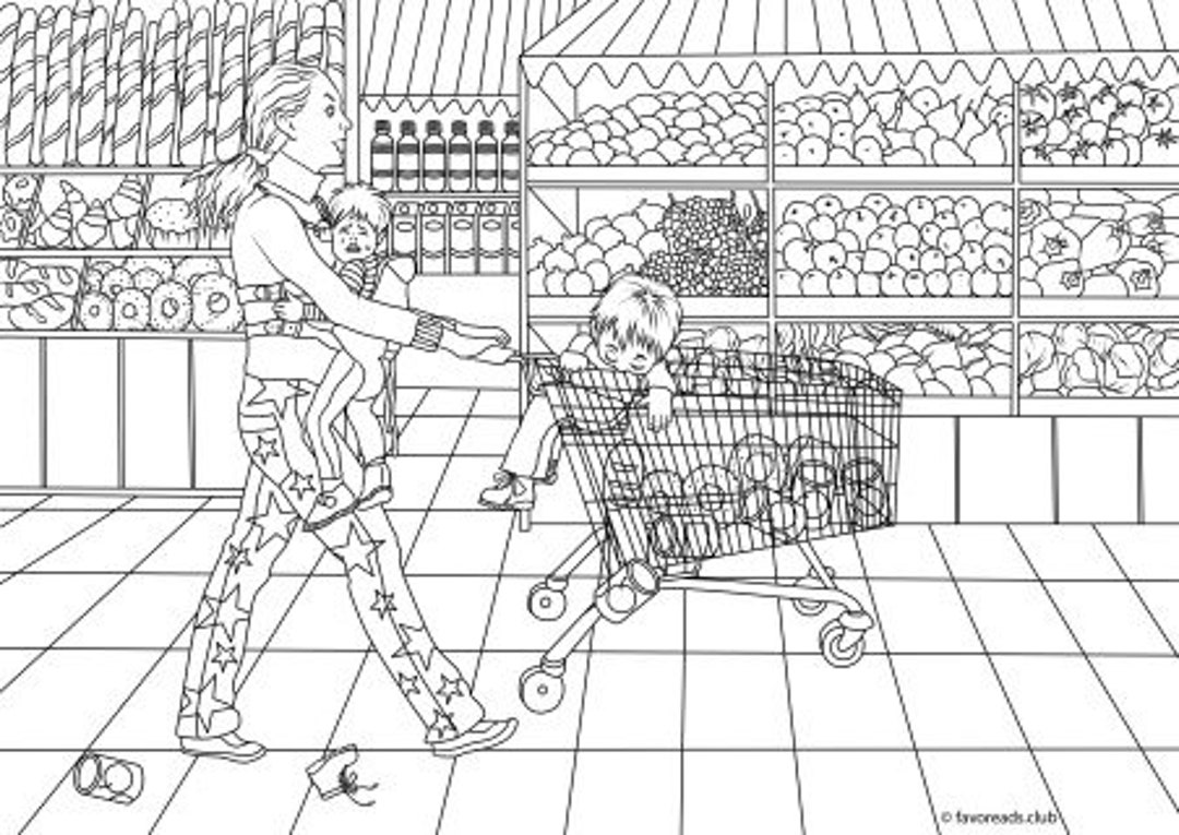 Crazy shopping printable adult coloring page from favoreads coloring book pages for adults and kids coloring sheets coloring designs