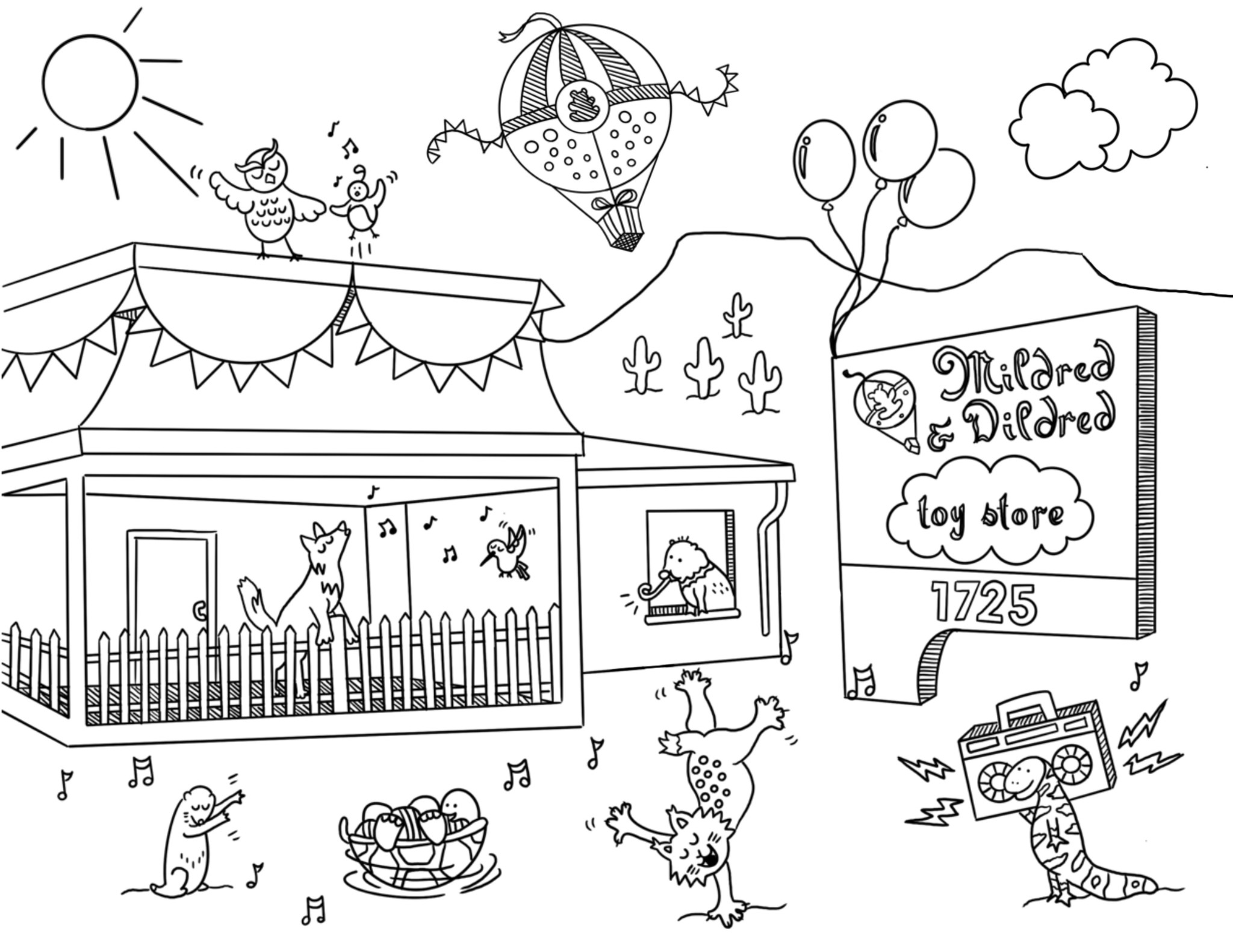 Toy store grand opening coloring page