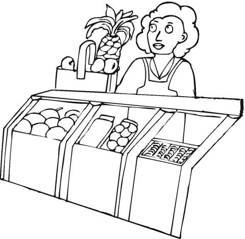 Seller in the grocery shop coloring page free printable coloring pages online shop design shop illustration coloring pages