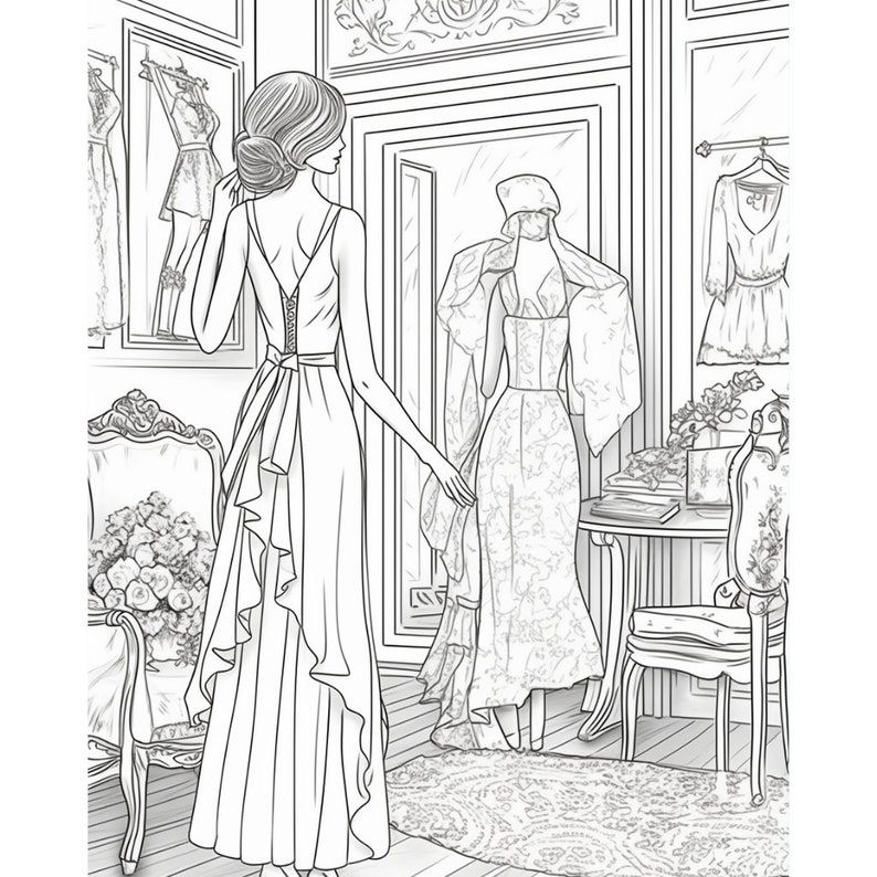 Fashion dress shopping coloring pages pdf coloring pages kids coloring pages adult coloring pages adult coloring coloring books