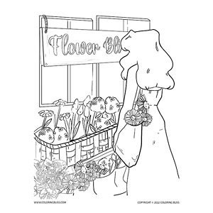Shopping for flowers coloring page