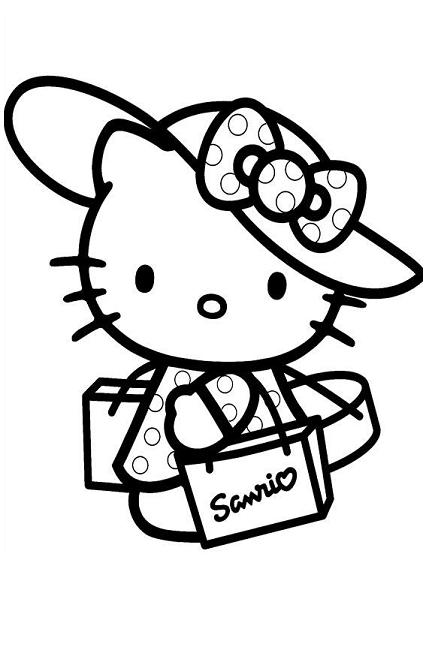 Hello kitty shopping coloring page