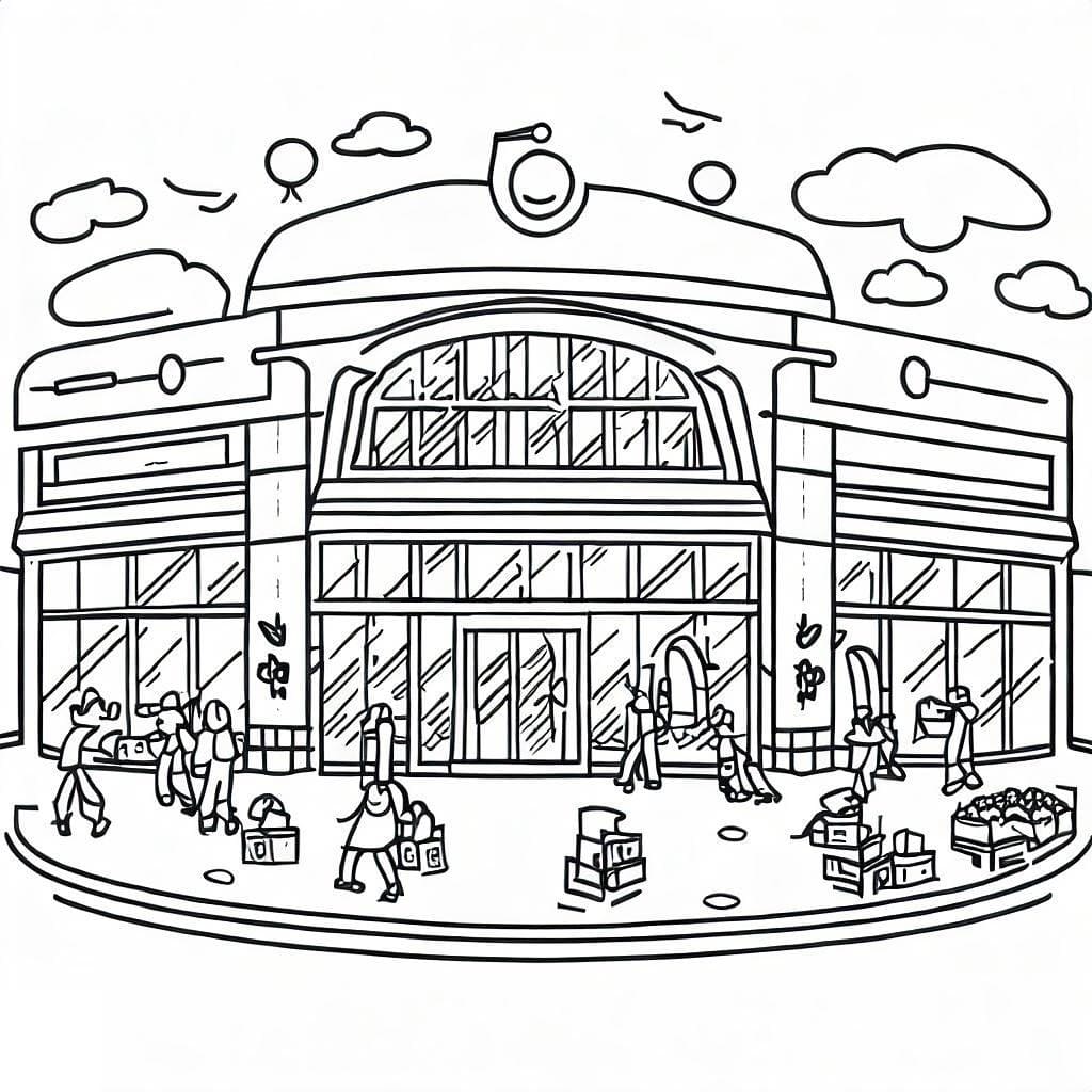 Shopping mall building coloring page