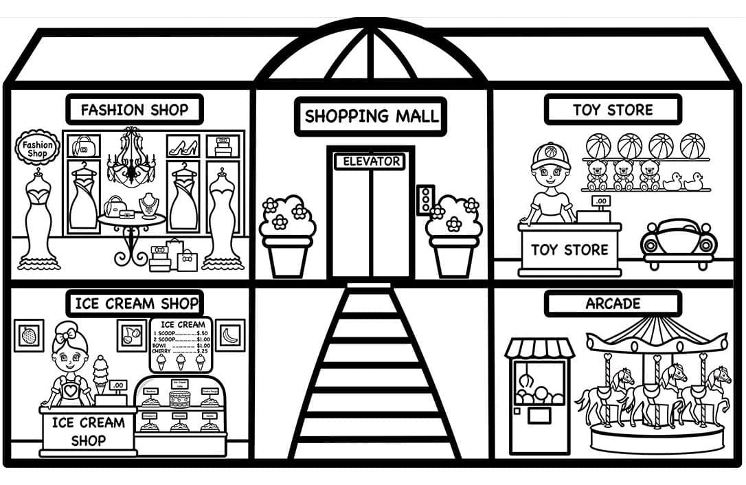 Shopping mall free coloring page