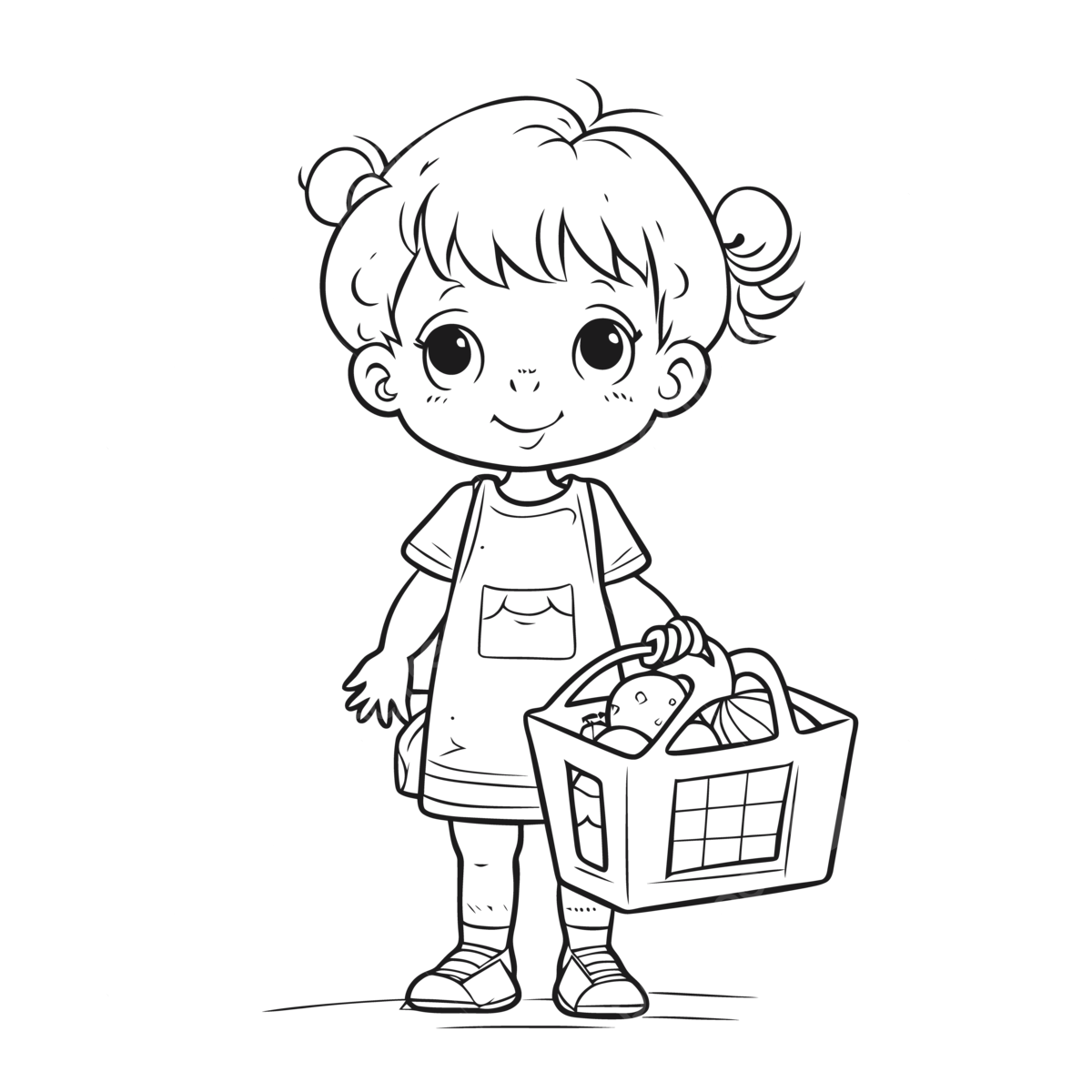 Cute cartoon little girl holding grocery bag coloring page outline sketch drawing vector car drawing cartoon drawing wing drawing png and vector with transparent background for free download