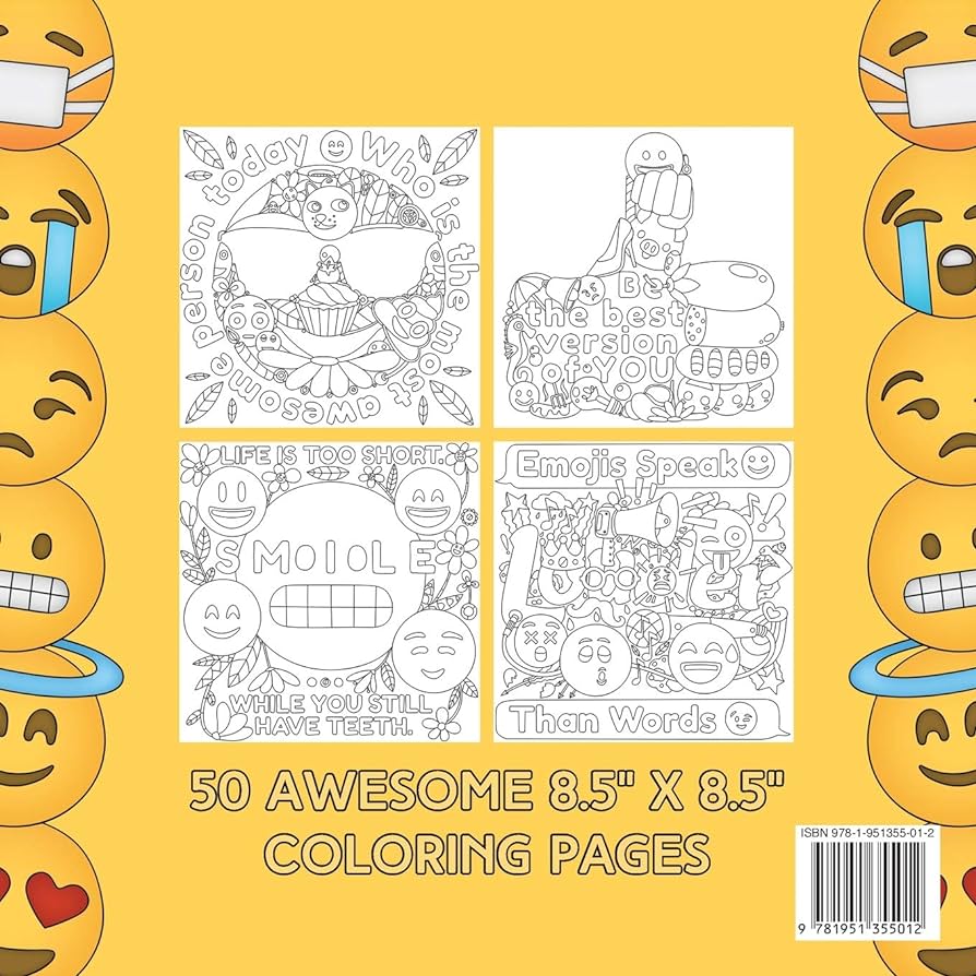 Emoji coloring book designs collages fun quotes for kids boys girls teens and adults emojilife coloring books