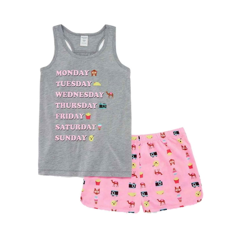 Girls gray days of the week emoji pajamas shorts tank top sleep set s