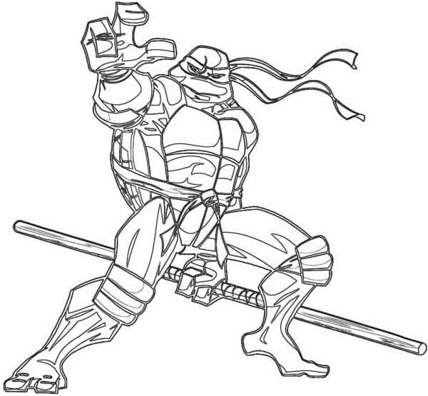 Ninja turtle holding sword coloring page
