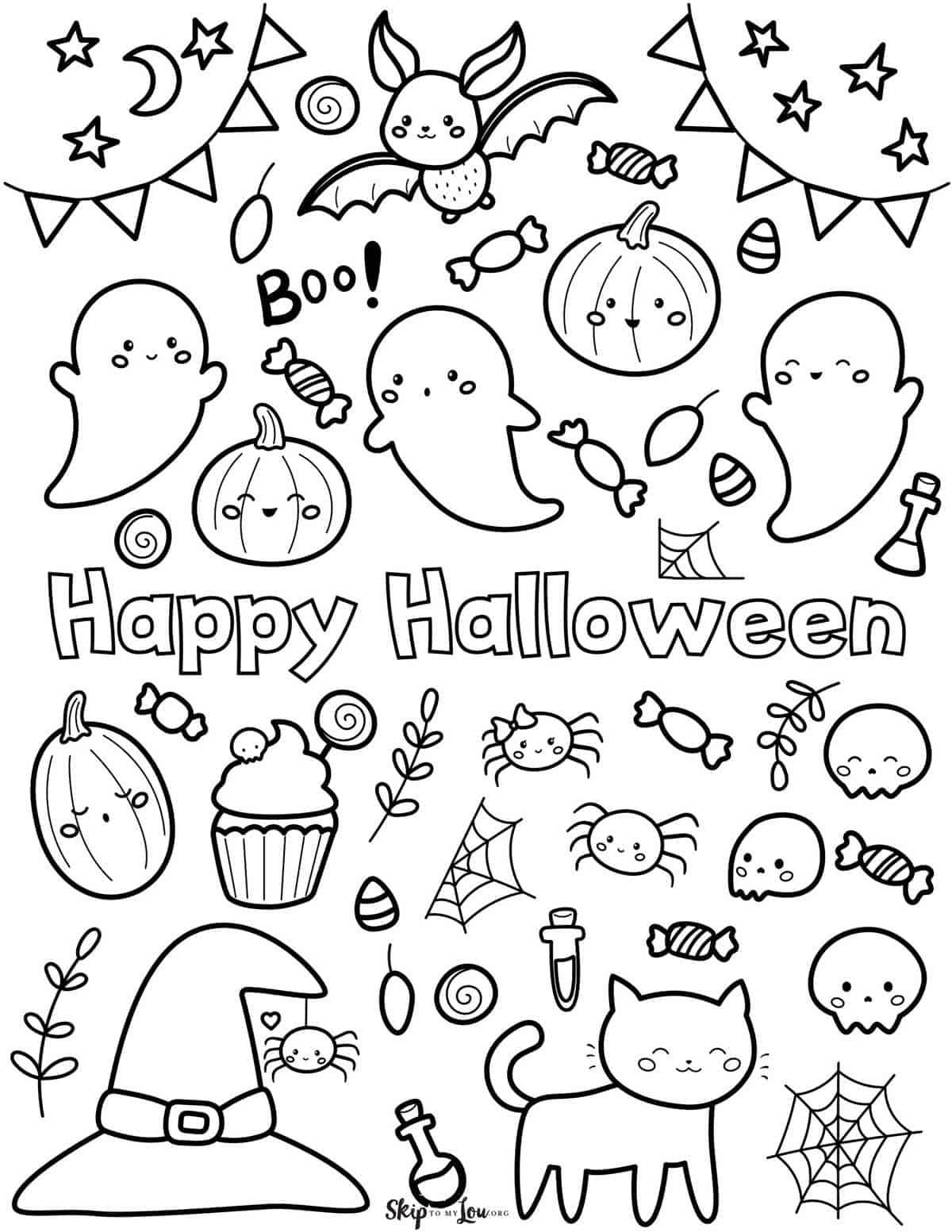 Coloring pages happy halloween cute drawings coloring page